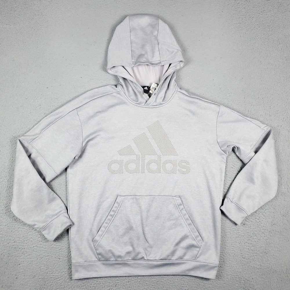 Adidas Gray Long Sleeve Drawstring Pullover Sweater Sweatshirt Hoodie Size Large